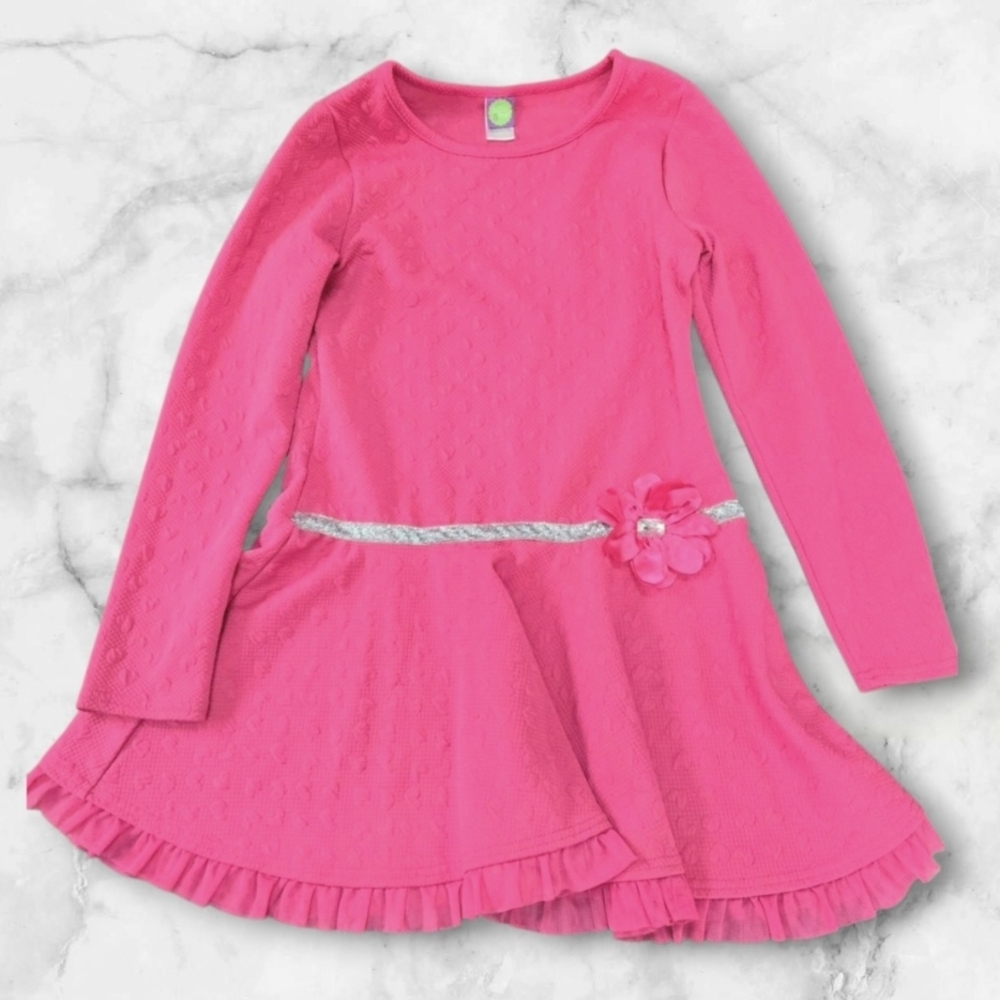 Dollie & Me Pink Long Sleeve Dress with Flower Detail - Picture 2 of 7